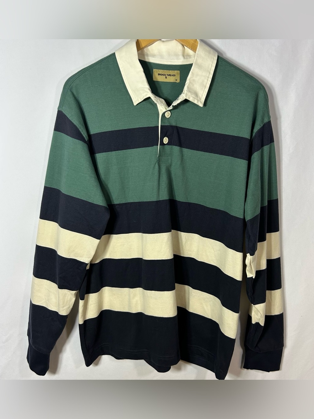 Broken Threads Men’s Rugby Stripes Shirt Medium blue green
